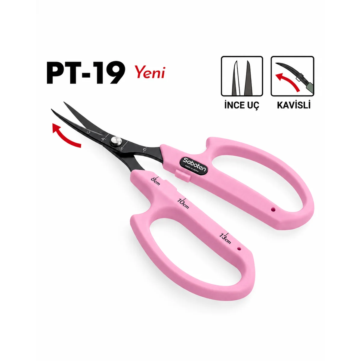 Saboten PT-19 Profesyonel Budama Makası – Kavisli İnce Uç – Flor Kaplamalı