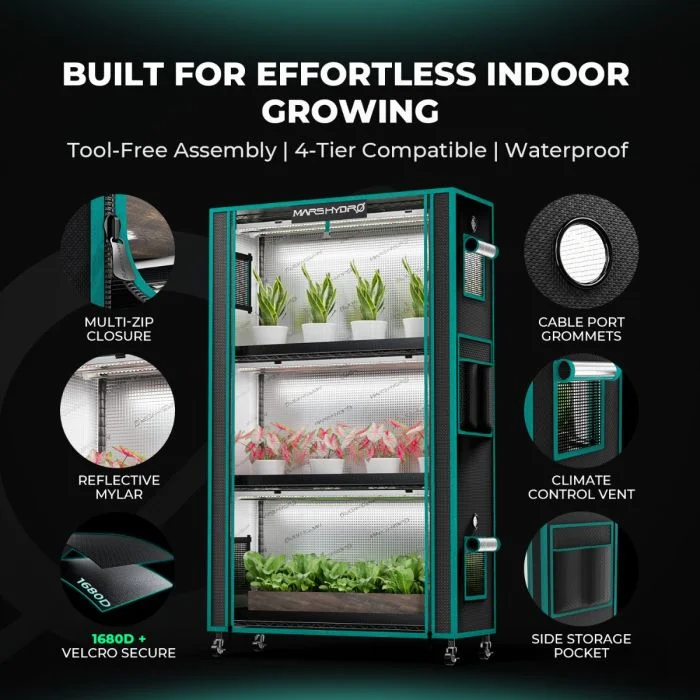 Mars Hydro 3 raflı dikey tarım kabini LED aydınlatmalı bitki yetiştirme sistemi