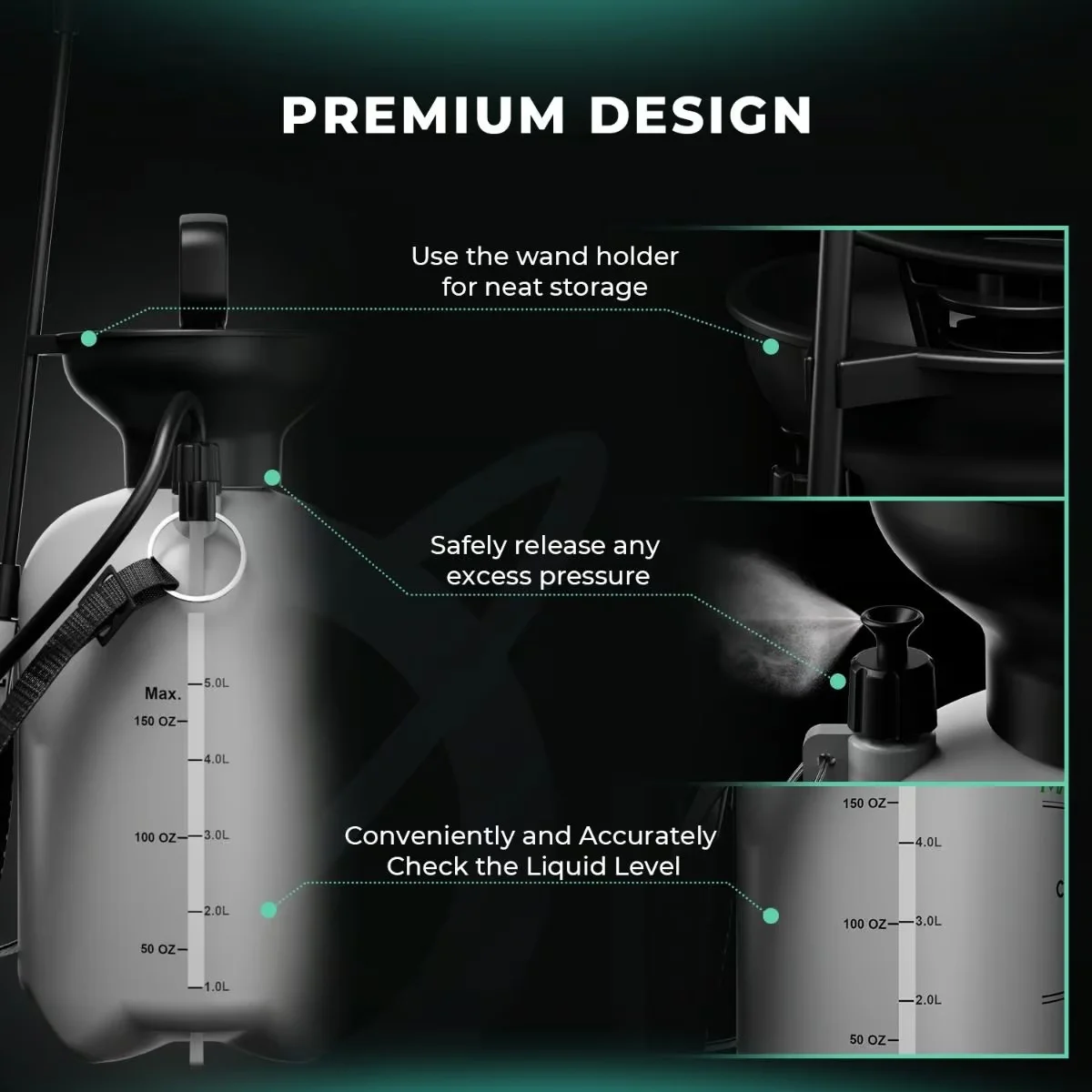 Mars Hydro 5L basınçlı bitki püskürtücü premium tasarım basınç tahliye ve ölçekli hazne