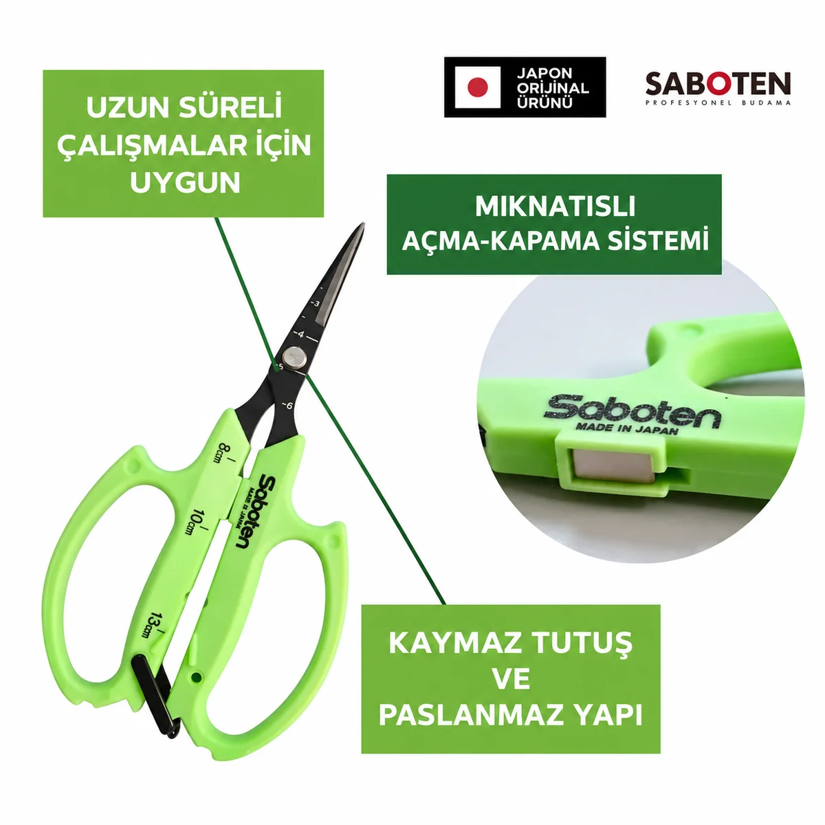 Saboten PT-15 Otomatik Profesyonel Manyetik Budama Makası – Ekstra İnce Düz Bıçaklı