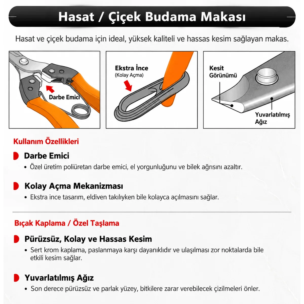 Saboten PT-7 Profesyonel Hasat ve Çiçek Budama Makası –  Düz Bıçaklı