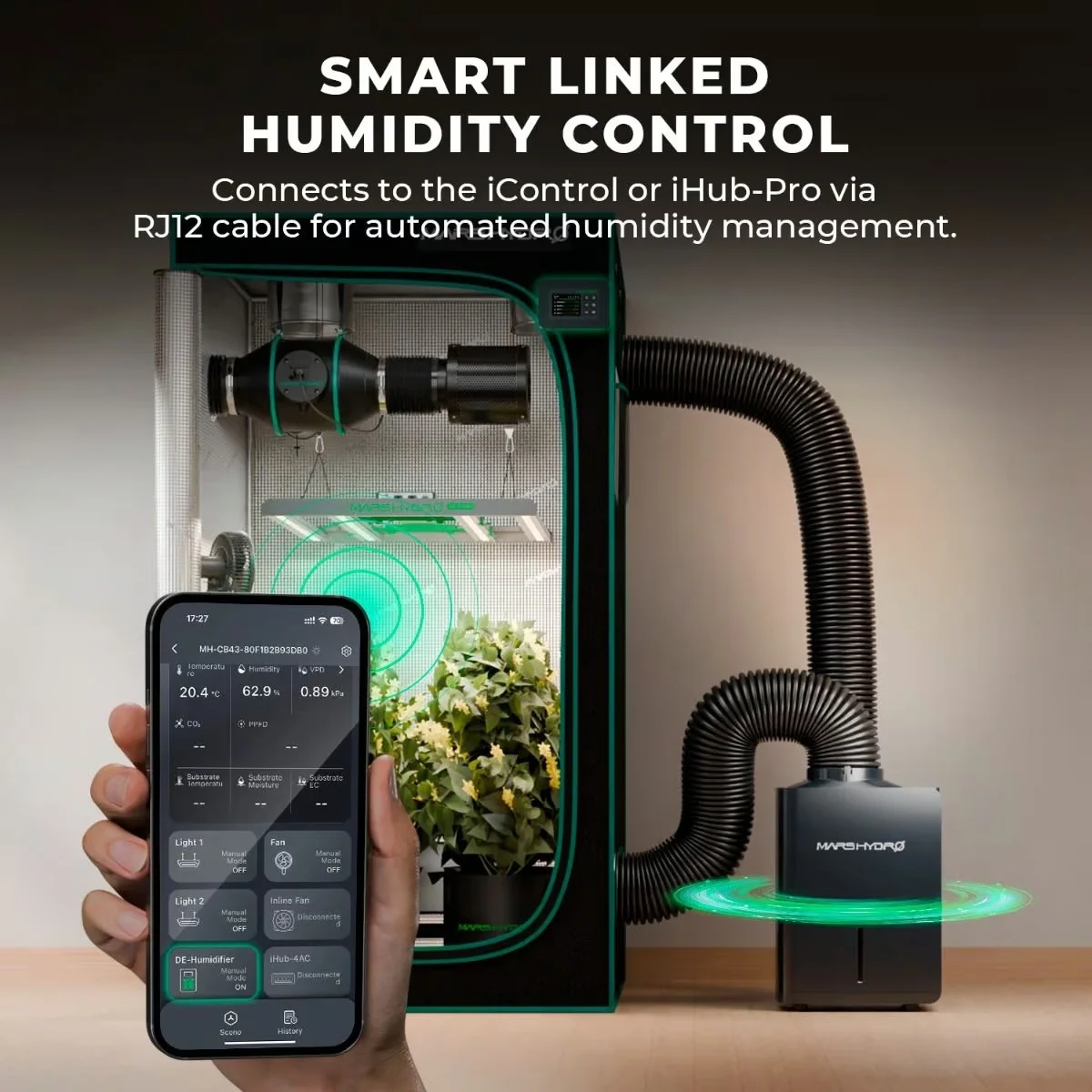 Mars Hydro uzaktan kontrol edilebilir nem alma makinesi iControl iHub-Pro RJ12 bağlantı